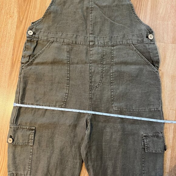 Nicole Miller 100% Linen Khaki Green Overalls - Picture 5 of 7